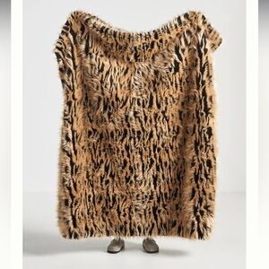 Anthropologie Striped Faux Fur Throw Blanket